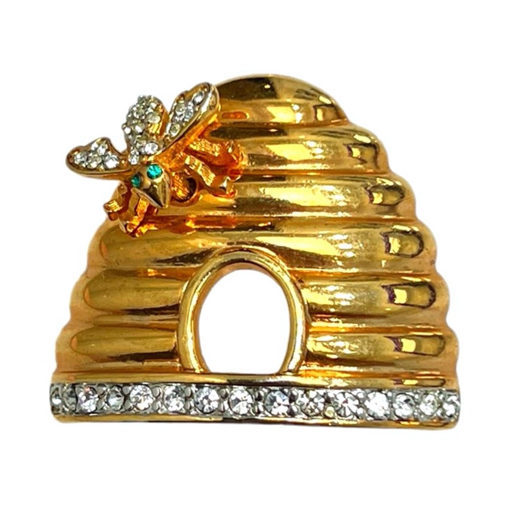 JOAN RIVERS CLASSICS BEEHIVE BROOCH WITH CLEAR CRYSTAL BEE